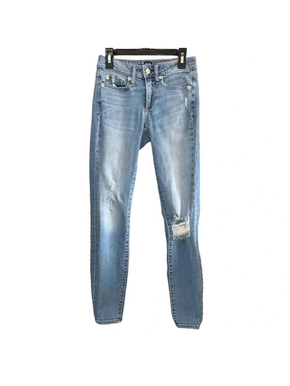 Gap Curvy True Skinny Jeans Light Wash Distressed 28R Mid Rise Stretch Denim